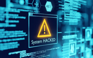 A computer popup box screen warning of a system being hacked, compromised software environment. 3D illustration.