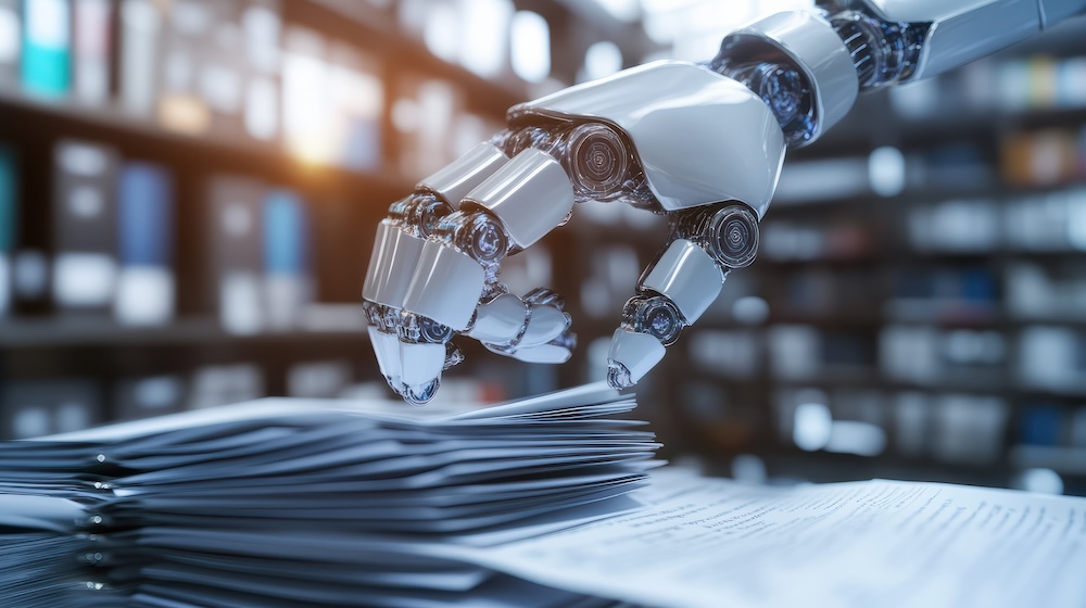 Artificial Intelligence in Document Analysis, the role of artificial intelligence in document analysis with an image portraying machine learning algorithms extracting healthcare data from unstructured documents 