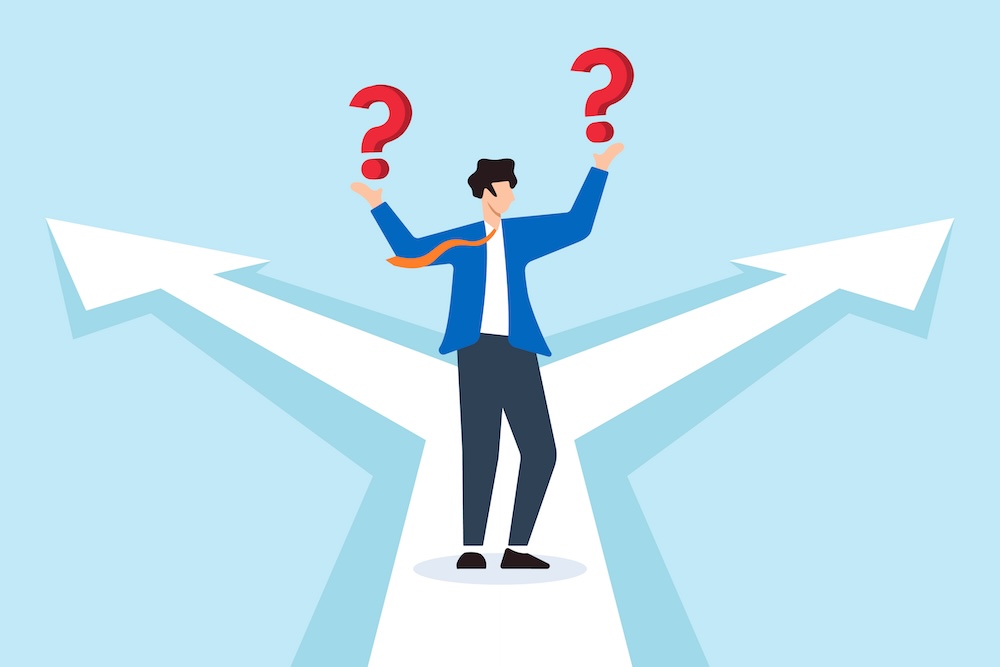business person having to make a choice. choosing a document management system.
