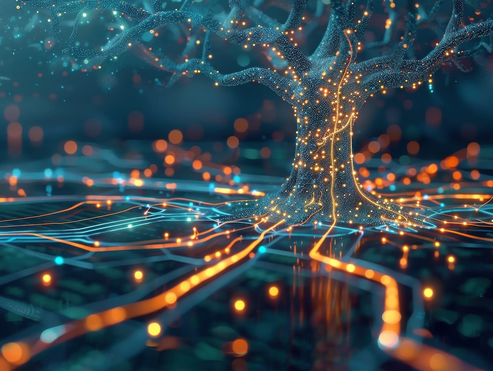 Holographic root cause analysis tree diagram. Concept of scaling IT for growth.